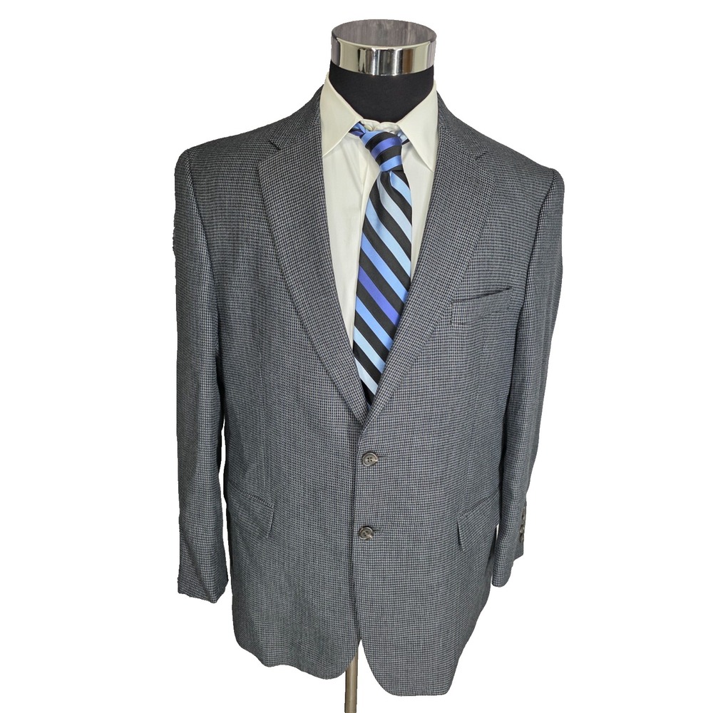 Michael Kors Blazer Jacket Mens 44R Gray Houndstooth Sport Coat Polyester Blend